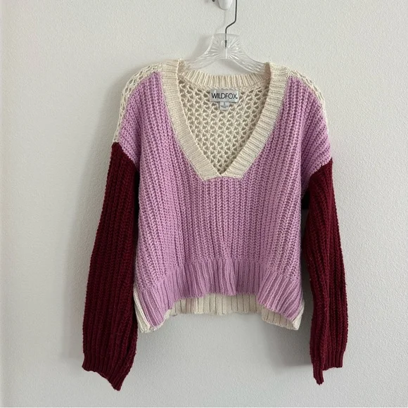 Wildfox Color Me Beverly Color Block V-neck Sweater Size: S - Picture 2 of 10
